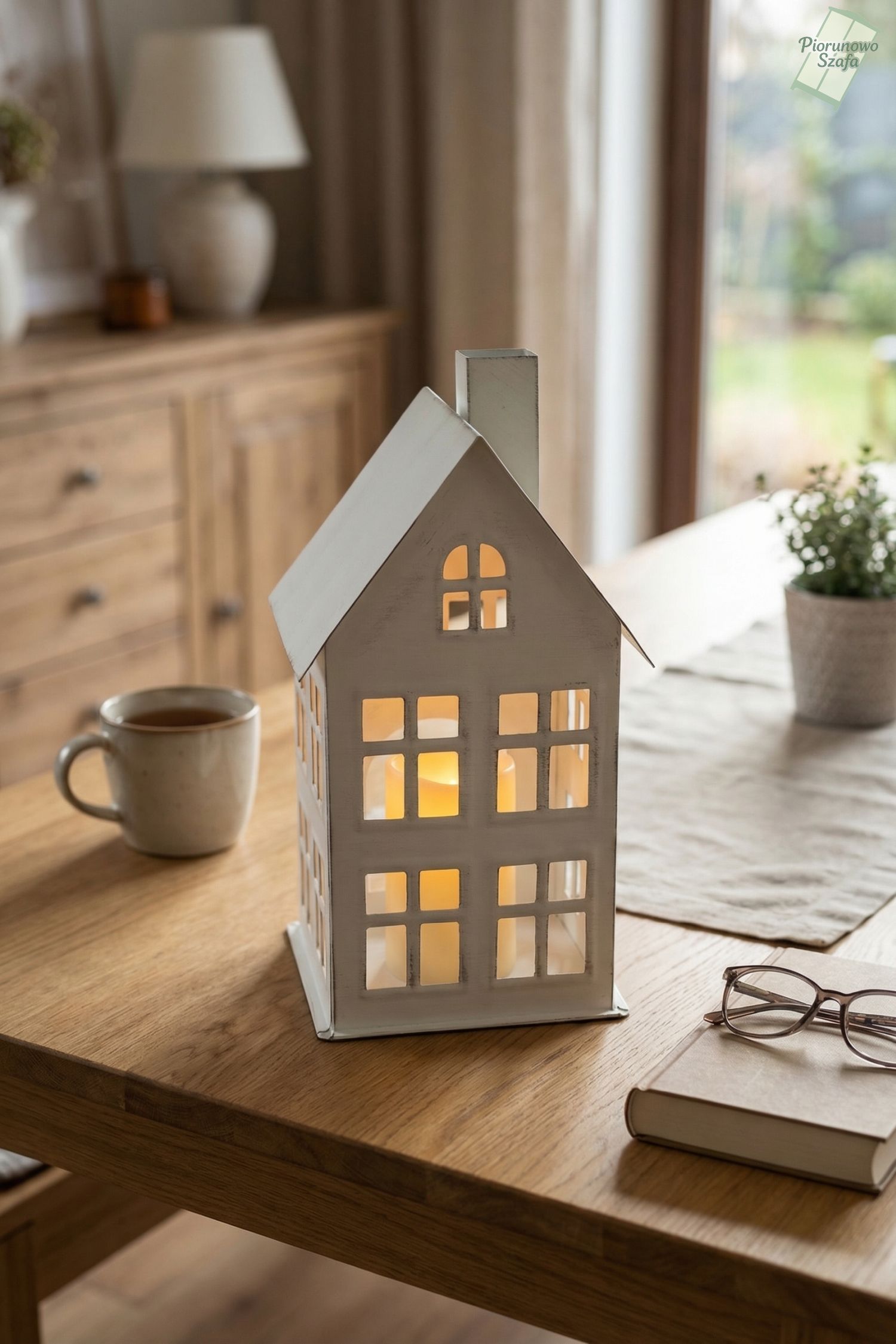 Latarenka dekoracyjna „Domek” na tealighty biały mały