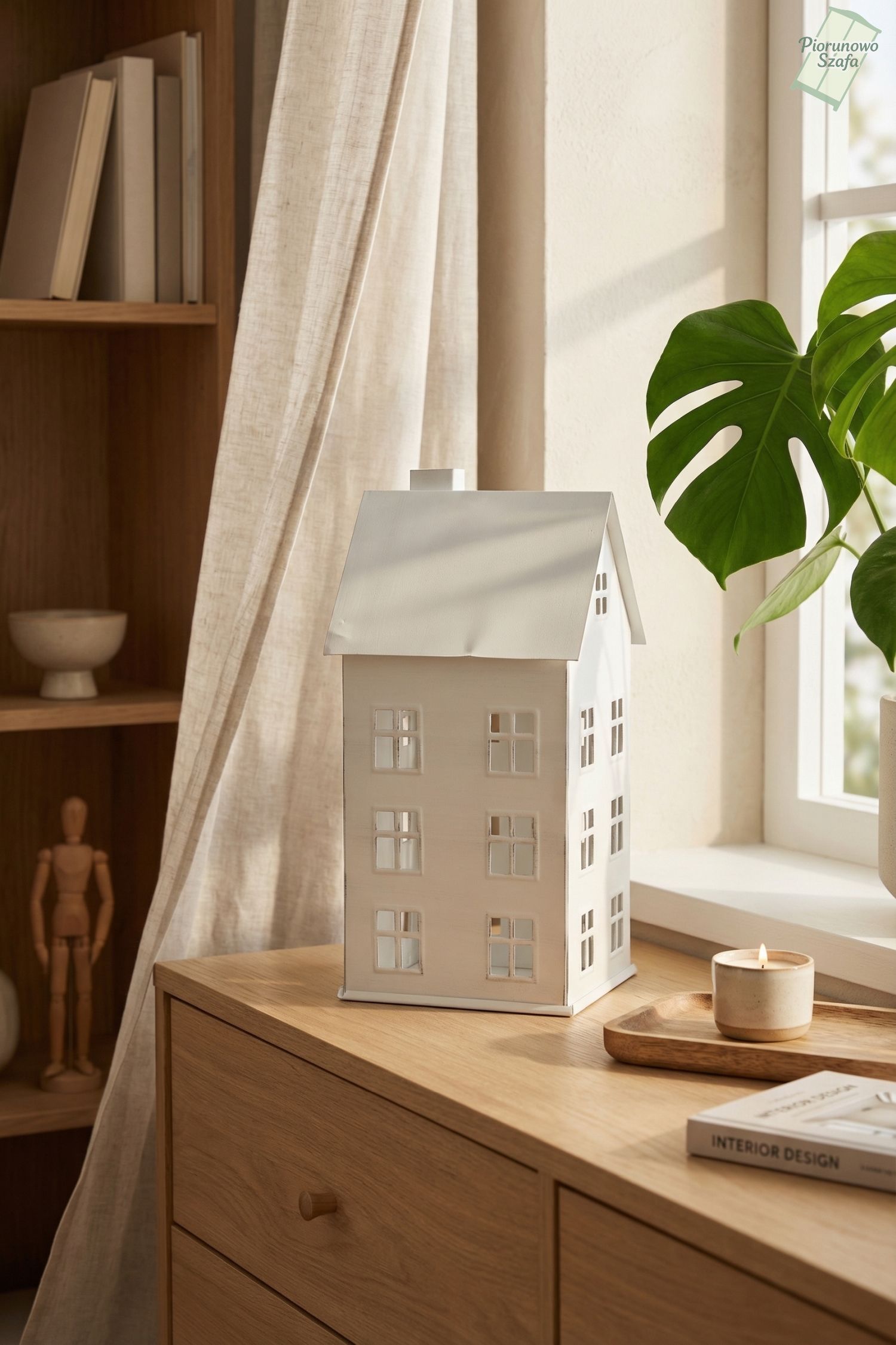 Latarenka dekoracyjna „Domek” na tealighty biały średni