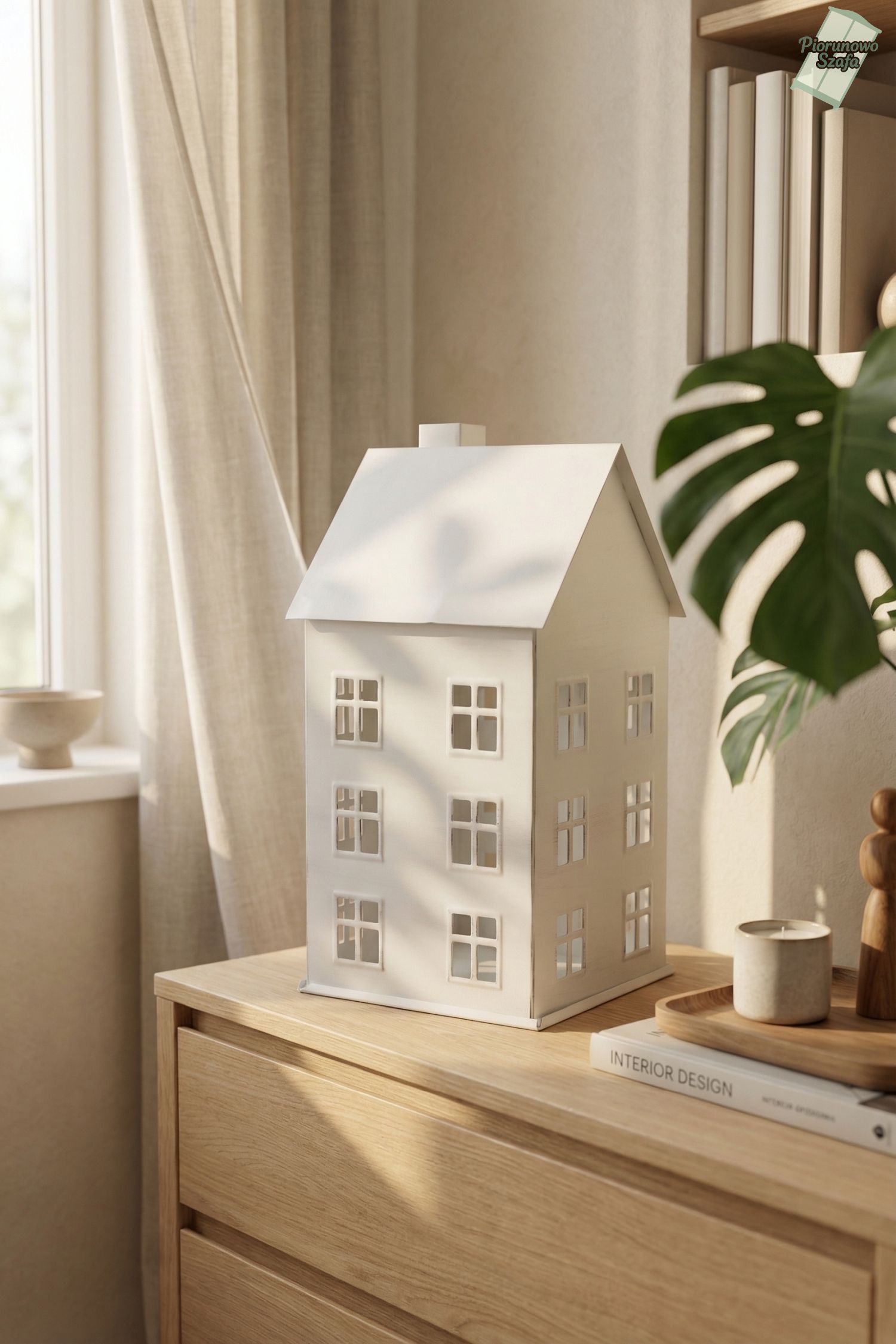 Latarenka dekoracyjna „Domek” na tealighty biały średni