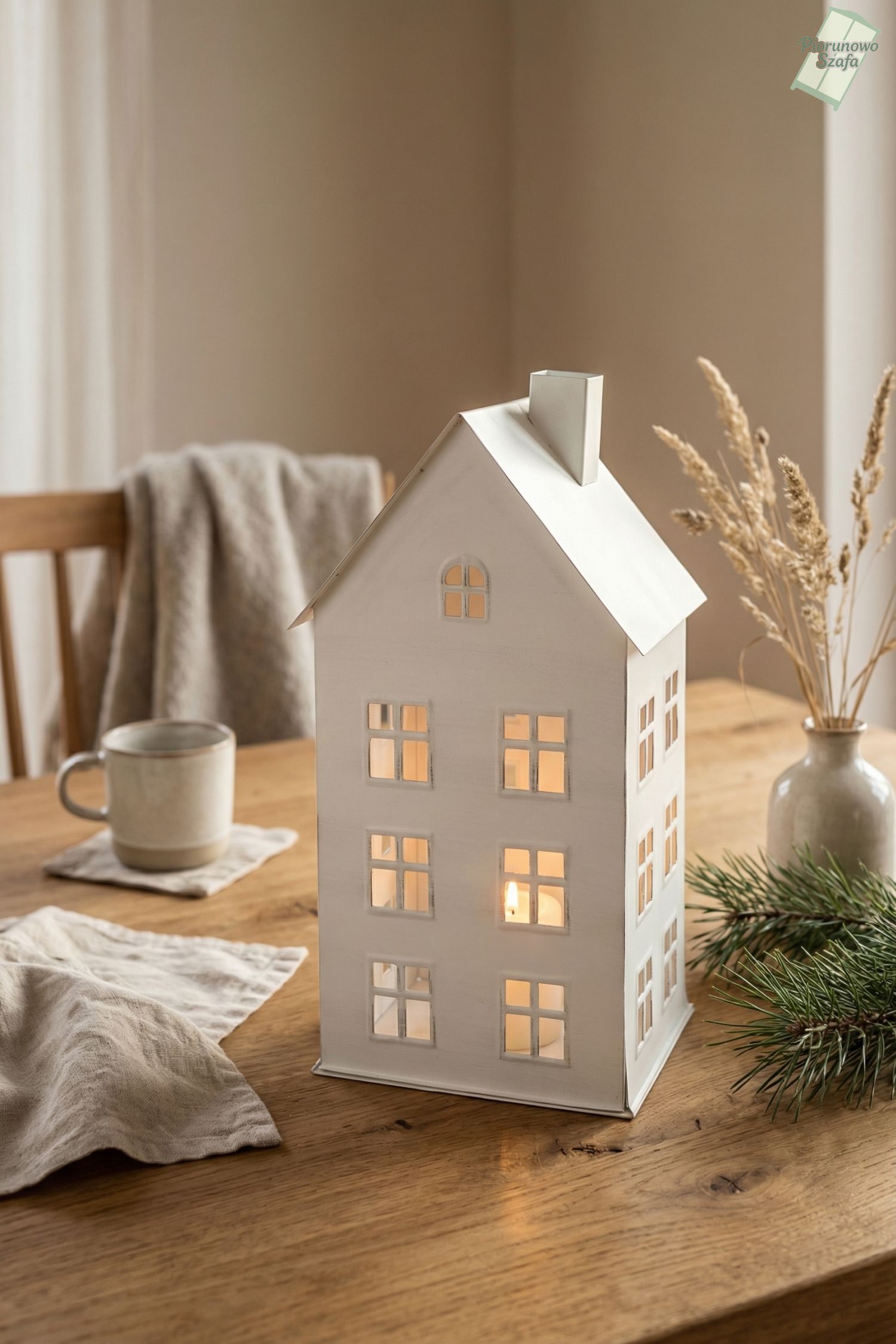 Latarenka dekoracyjna „Domek”na tealighty biały duży