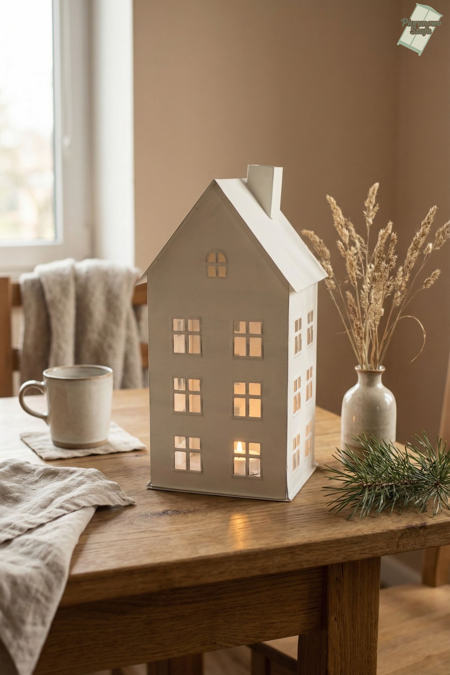 Latarenka dekoracyjna „Domek”na tealighty biały duży