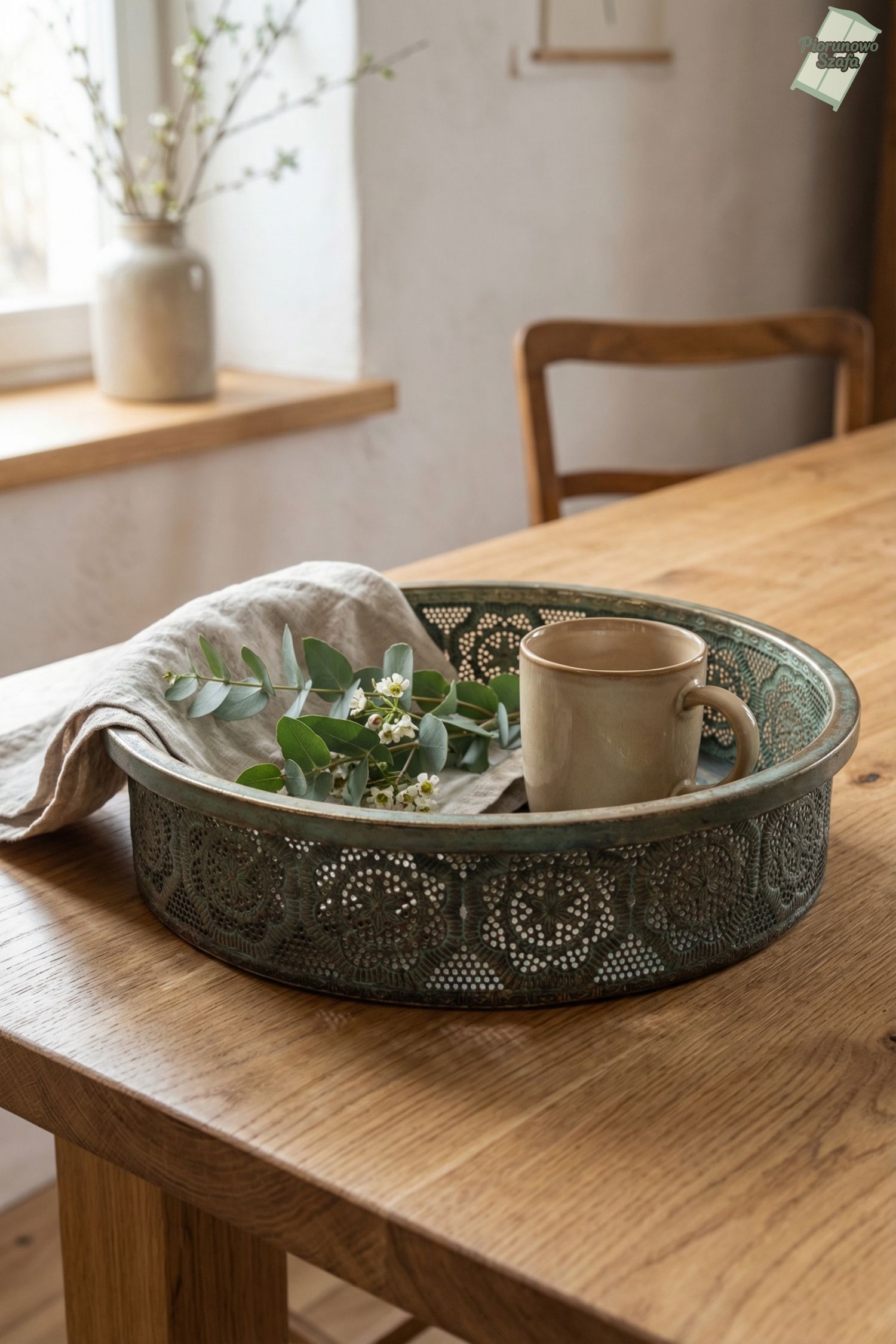 Metalowa taca w stylu vintage ażurowe zdobienie duża