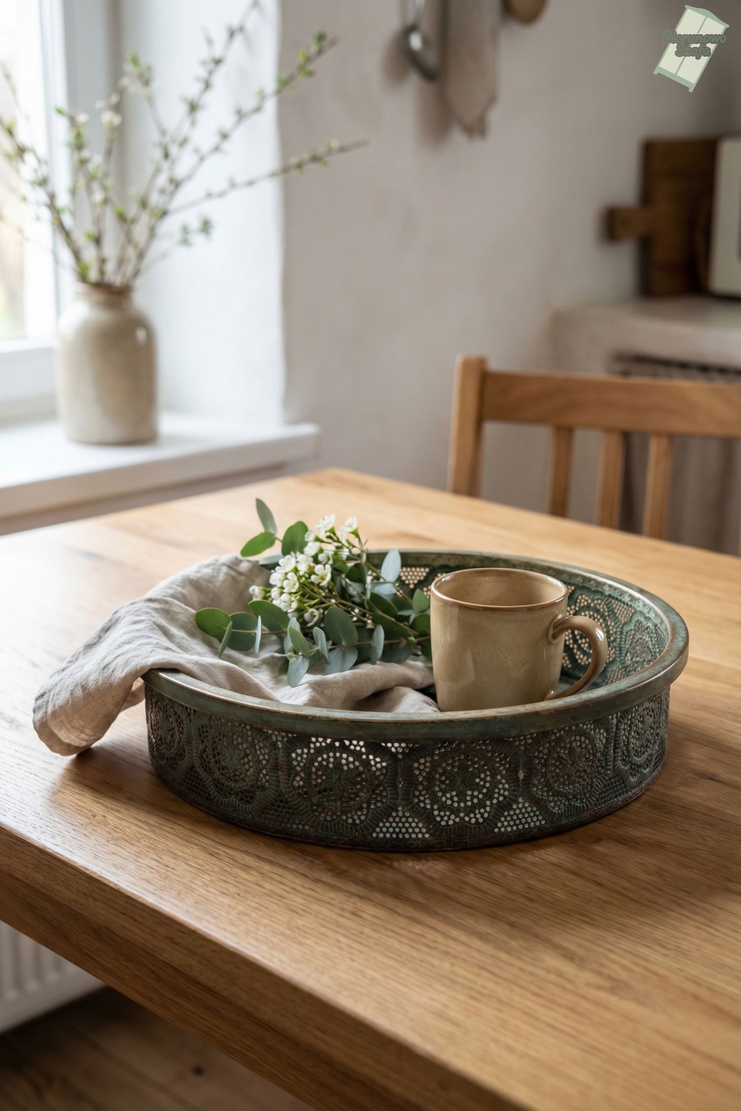 Metalowa taca w stylu vintage ażurowe zdobienie duża