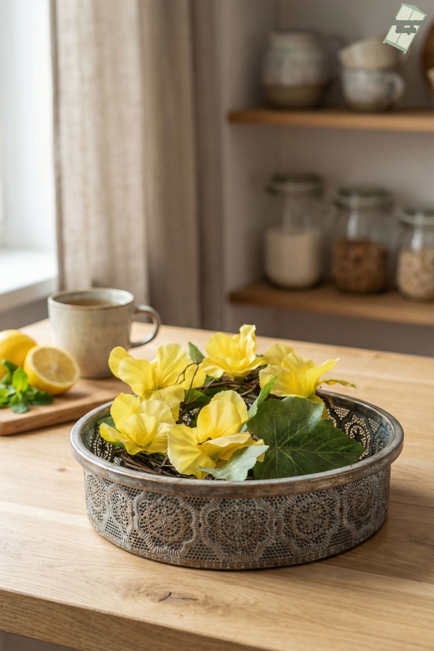 Metalowa taca w stylu vintage ażurowe zdobienie mała