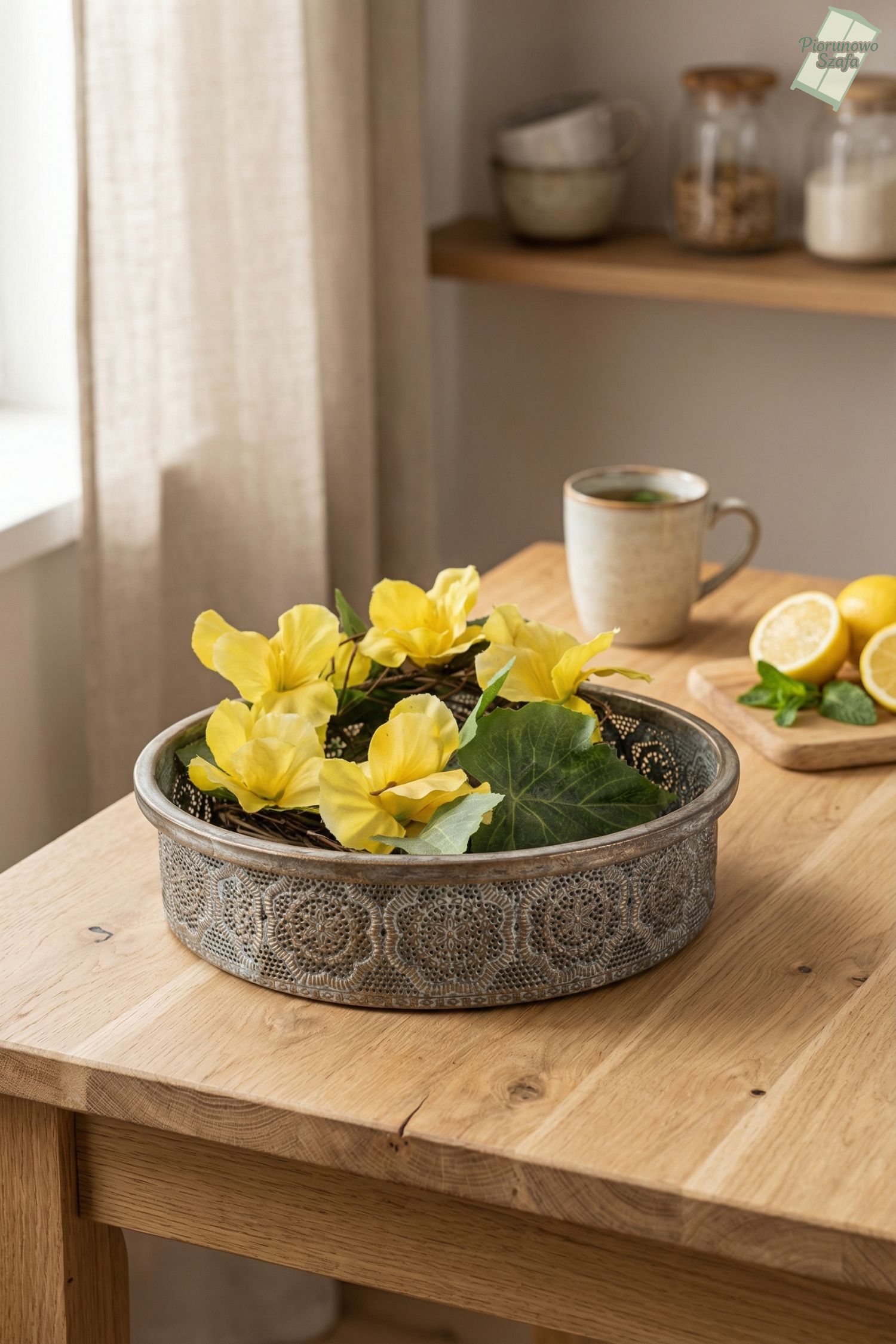 Metalowa taca w stylu vintage ażurowe zdobienie mała