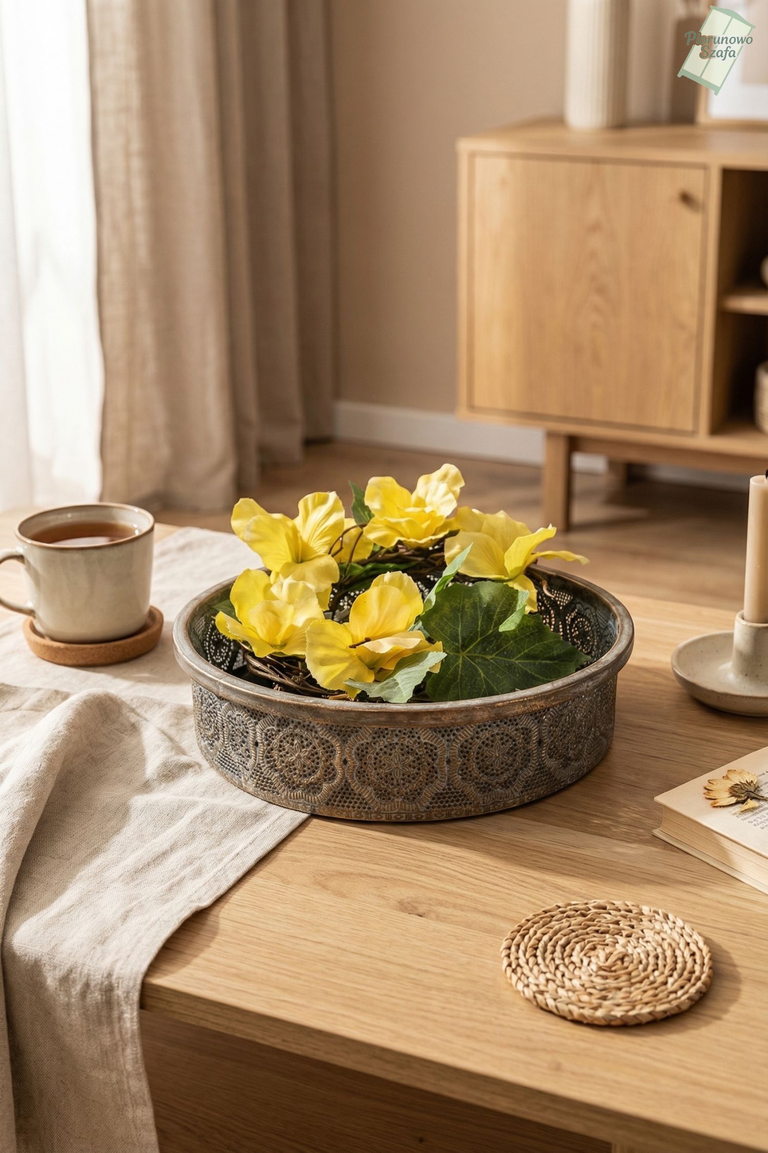 Metalowa taca w stylu vintage ażurowe zdobienie średnia