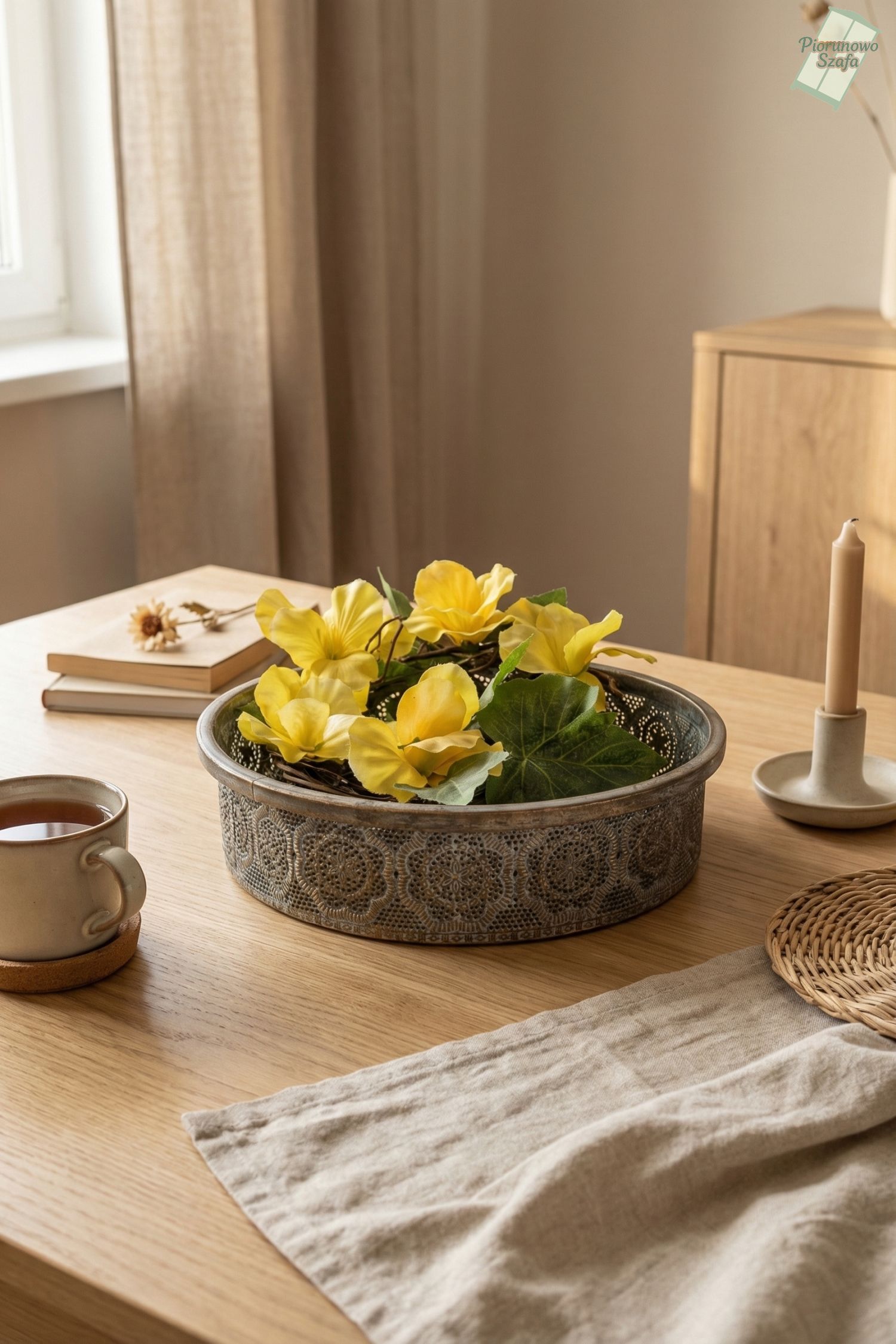 Metalowa taca w stylu vintage ażurowe zdobienie średnia