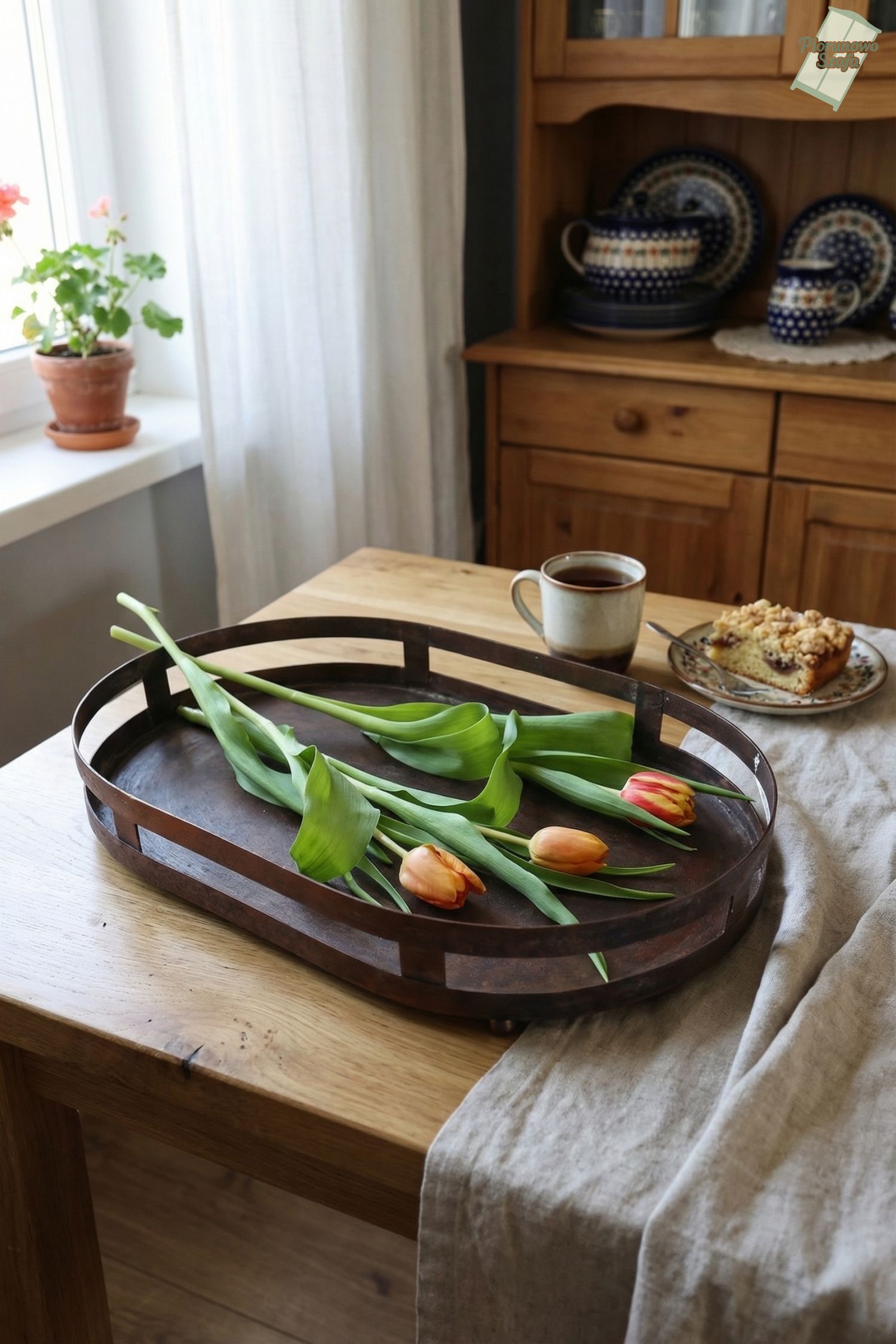 Metalowa taca w stylu vintage miedziana duża