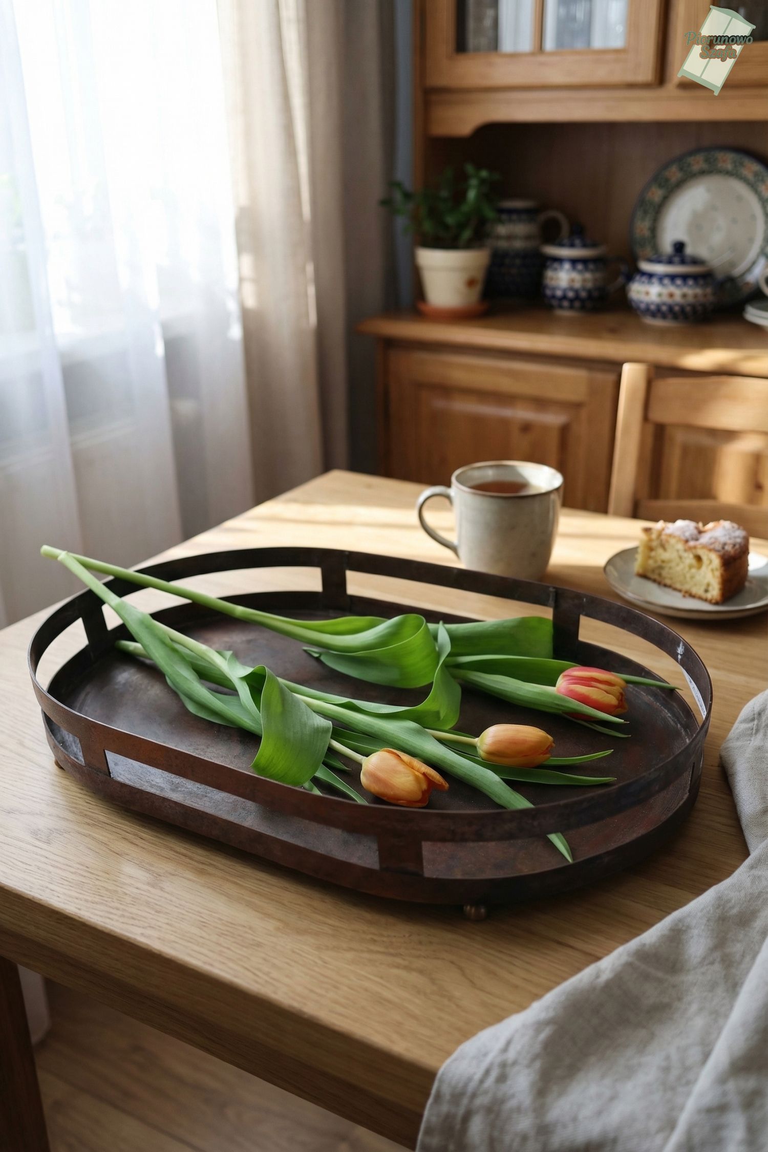 Metalowa taca w stylu vintage miedziana duża