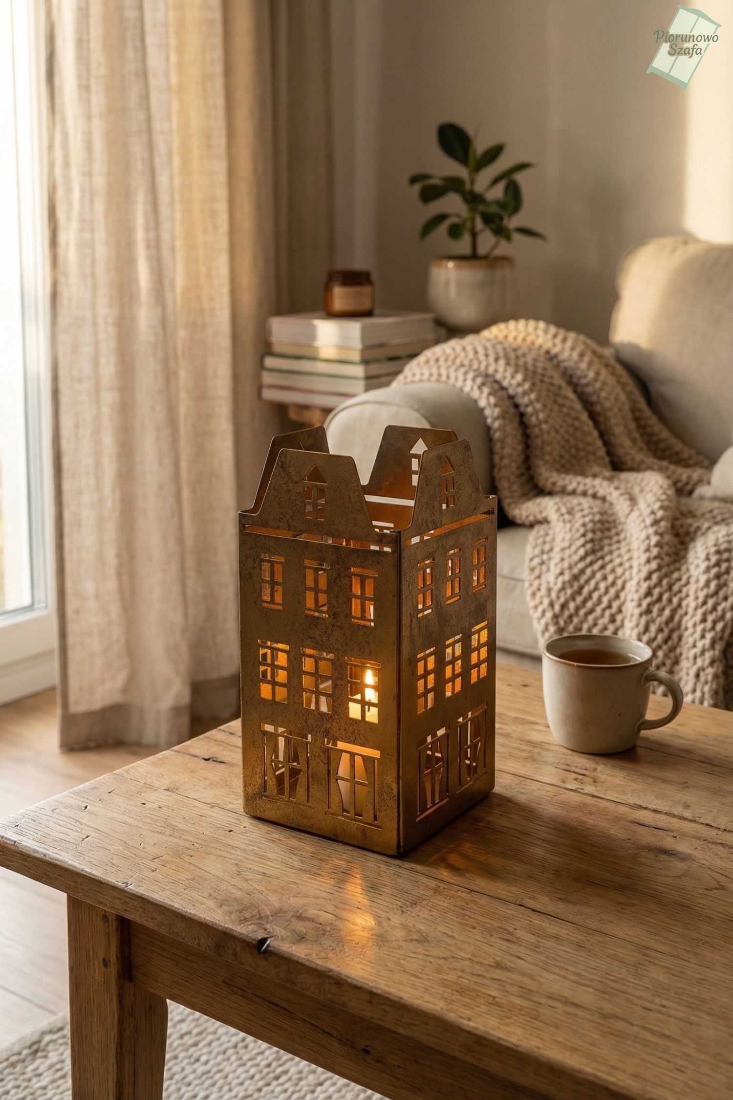 Metalowy lampion „Złoty Domek” mały na tealighty