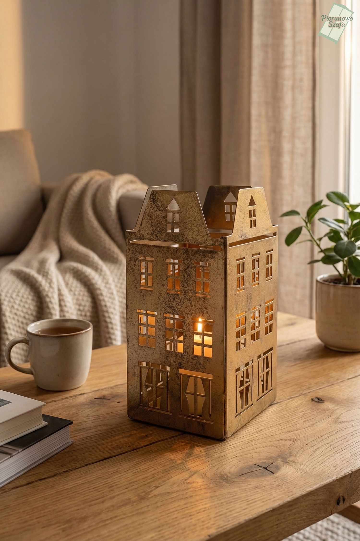 Metalowy lampion „Złoty Domek” mały na tealighty