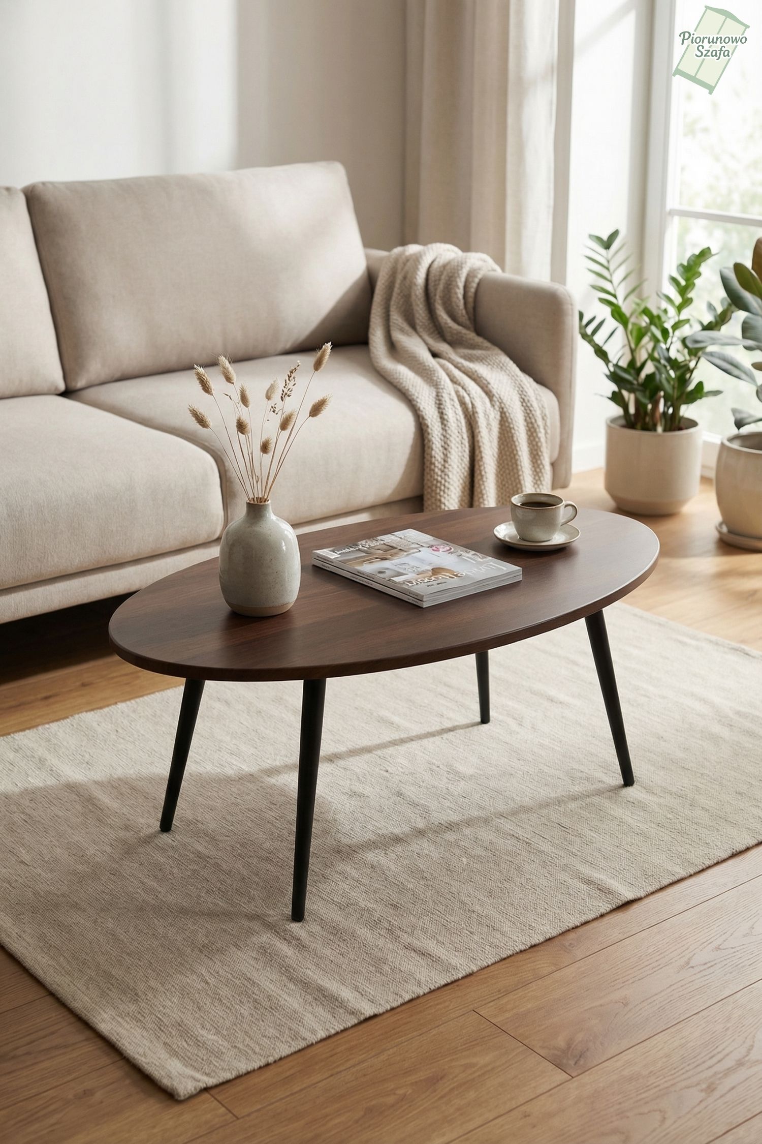 Nowoczesny stolik kawowy owalny jajo lity dąb Ciemny