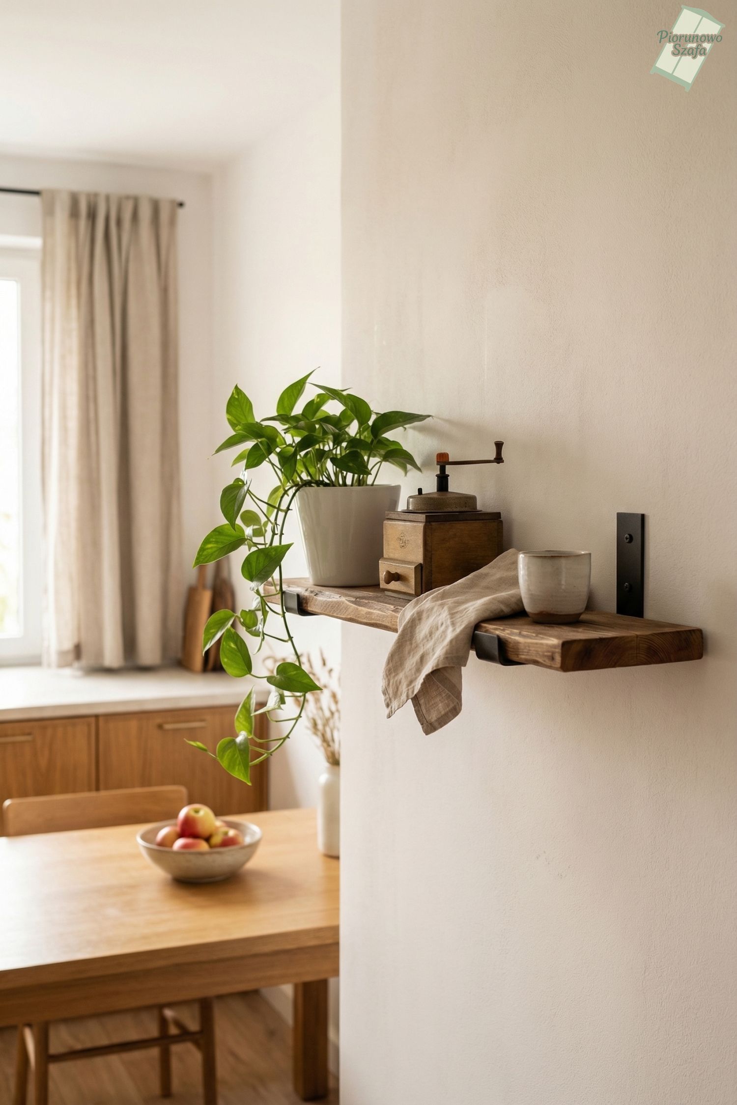 Półka na metalowych czarnych wspornikach