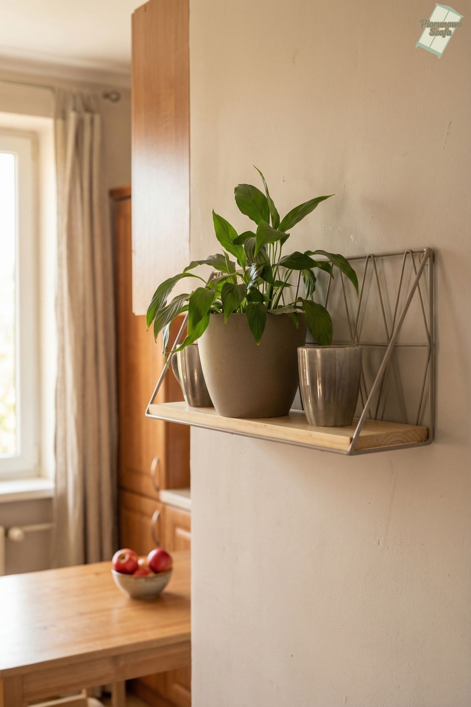 Półka wisząca loft drut i drewno beżowa