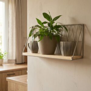 Półka wisząca loft drut i drewno beżowa