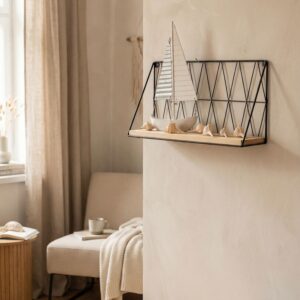 Półka wisząca loft drut i drewno czarna