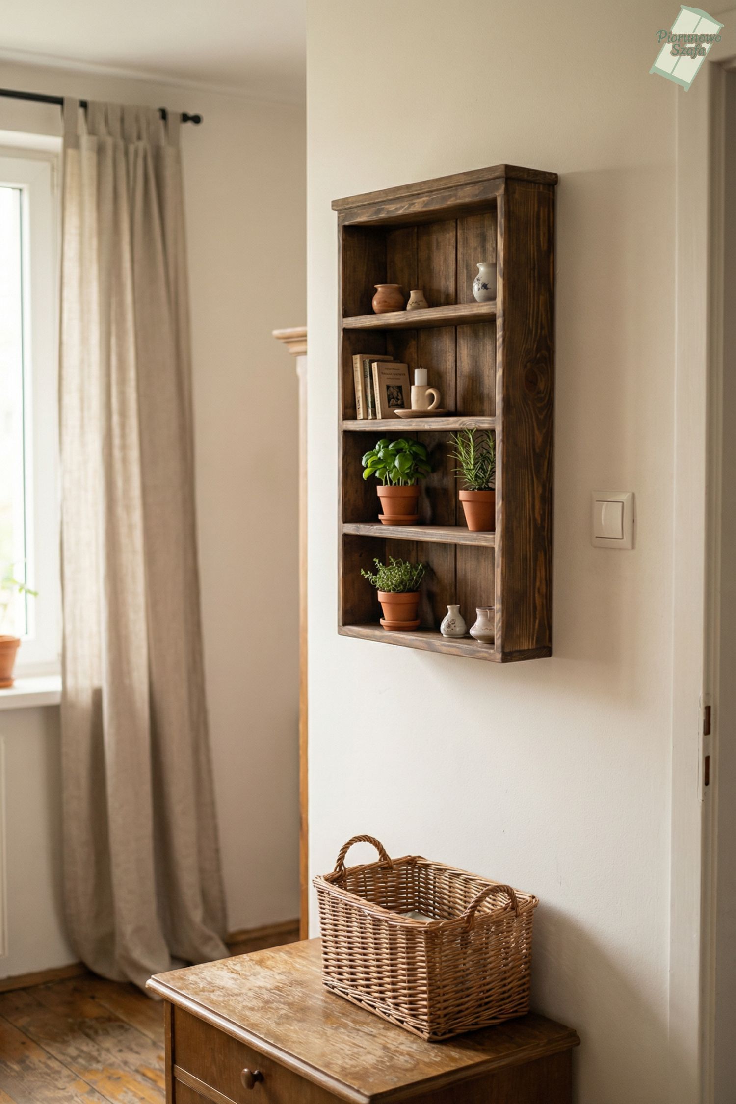 Rustykalna brązowa półka ścienna  – styl vintage