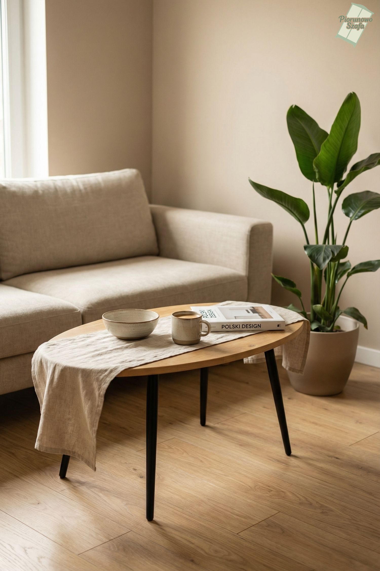 Stolik kawowy drewniany z czarnymi nogami jajo – nowoczesny stolik skandynawski