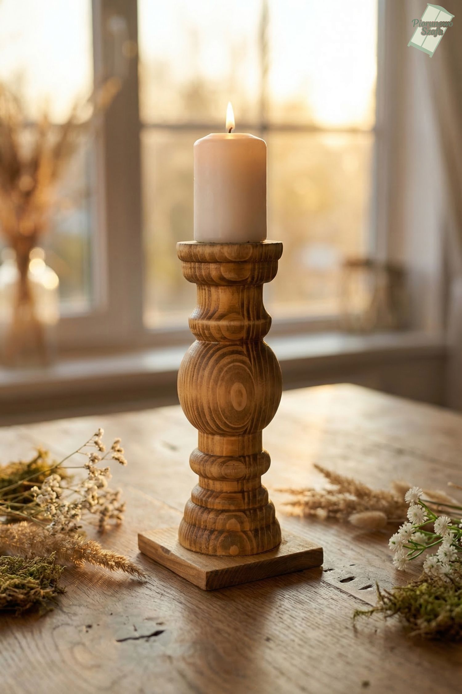 Świecznik drewniany brąz 17 cm