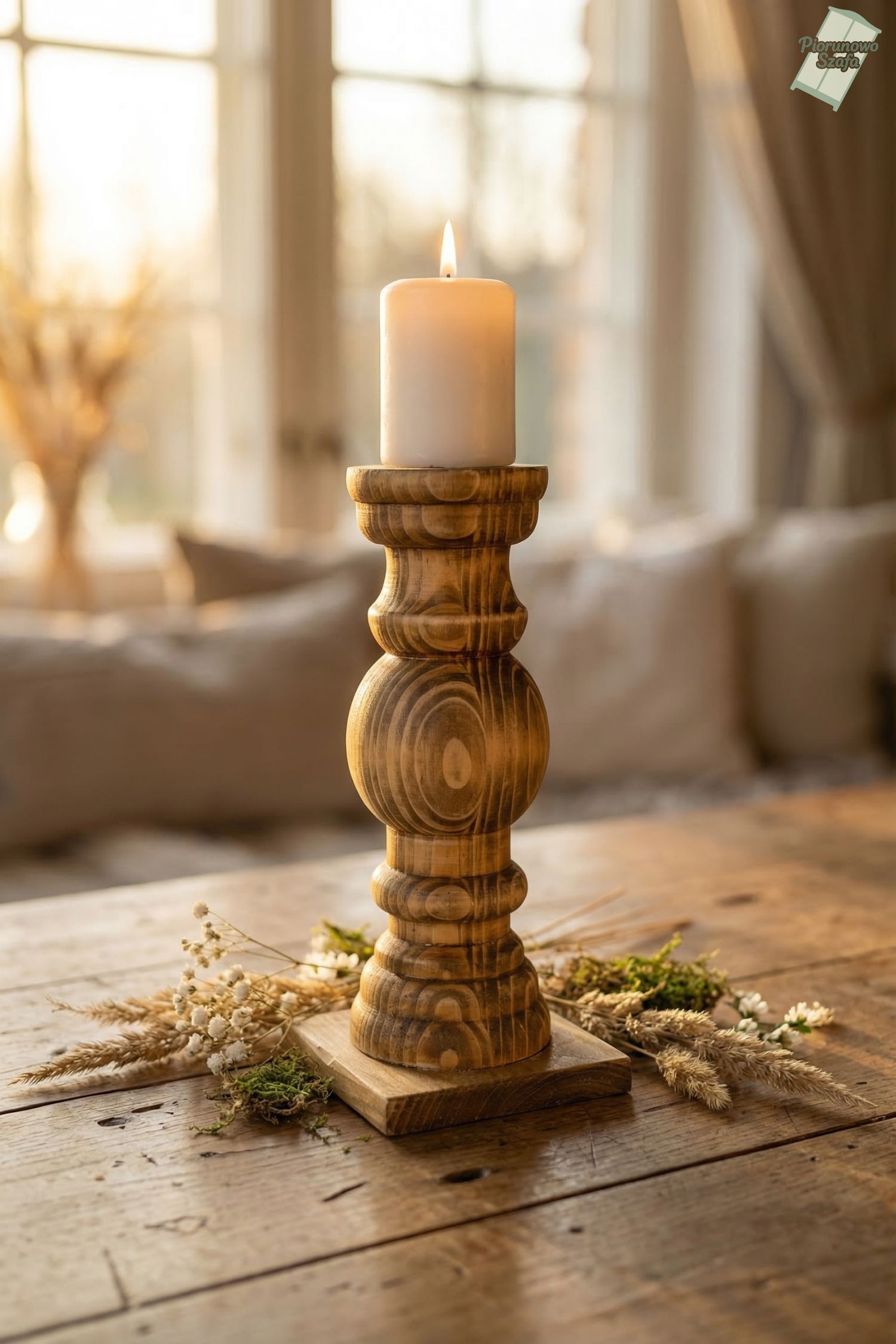 Świecznik drewniany brąz 17 cm