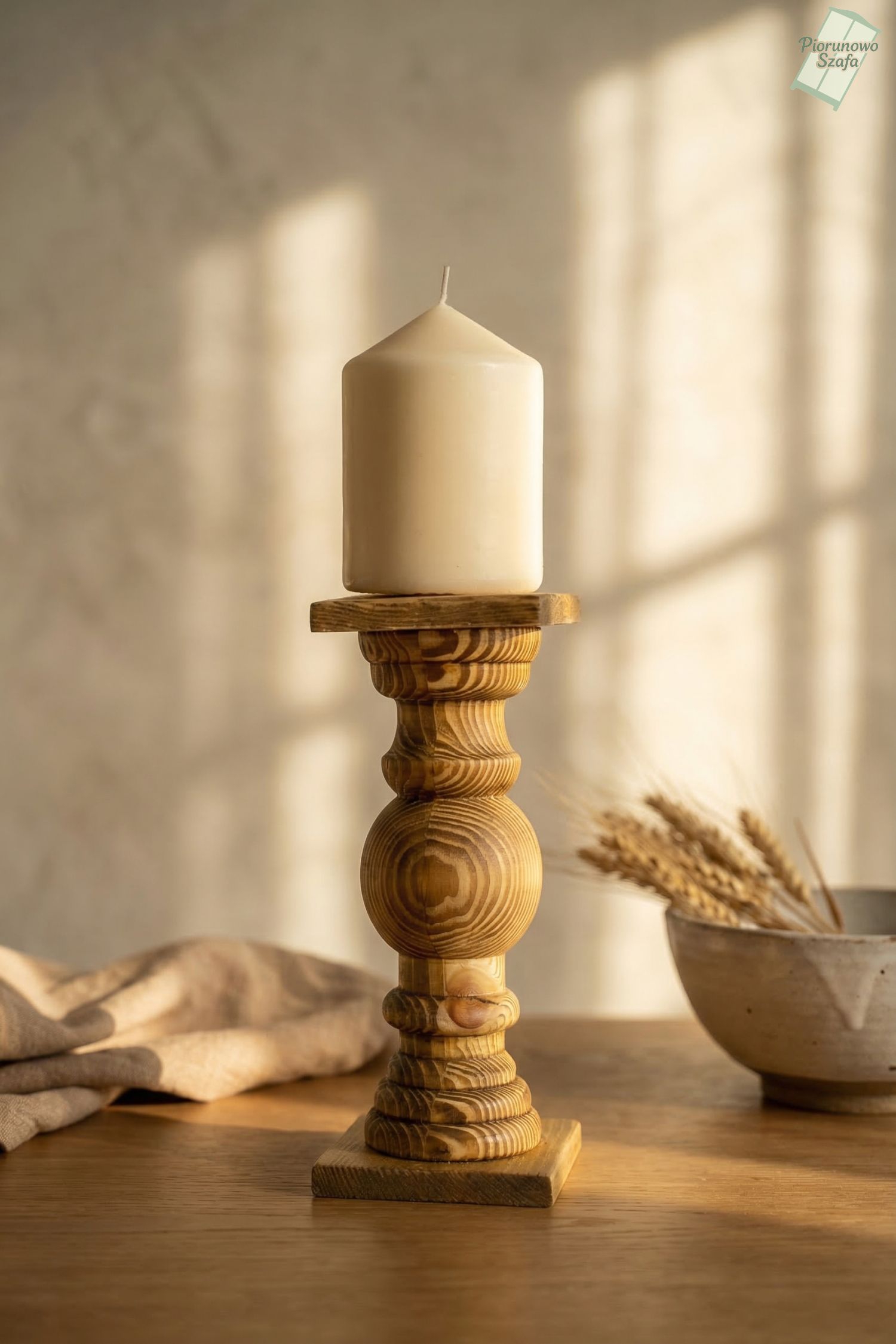 Świecznik drewniany brąz 18 cm