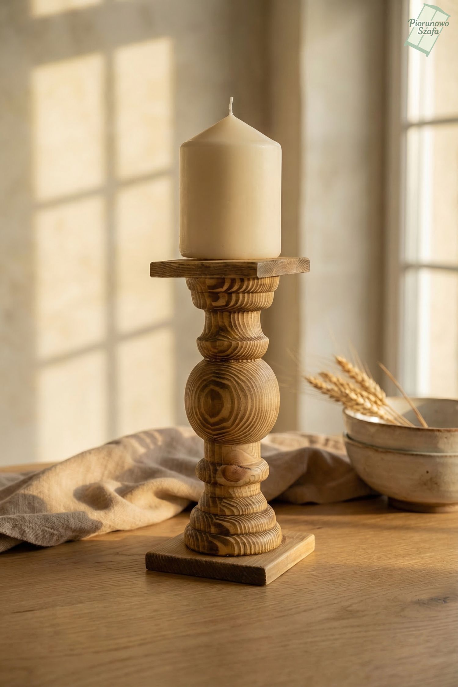 Świecznik drewniany brąz 18 cm