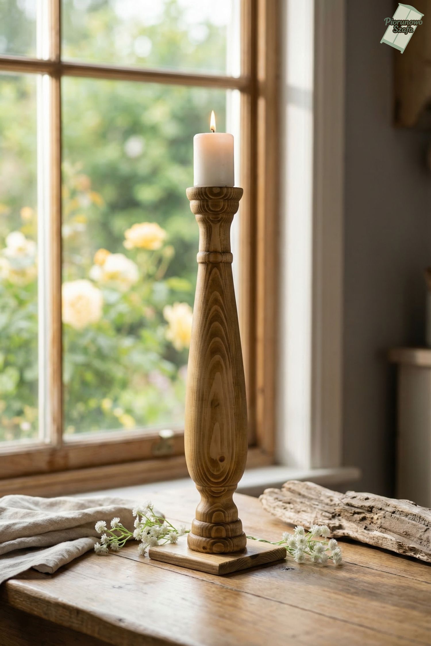 Świecznik drewniany brąz 40 cm