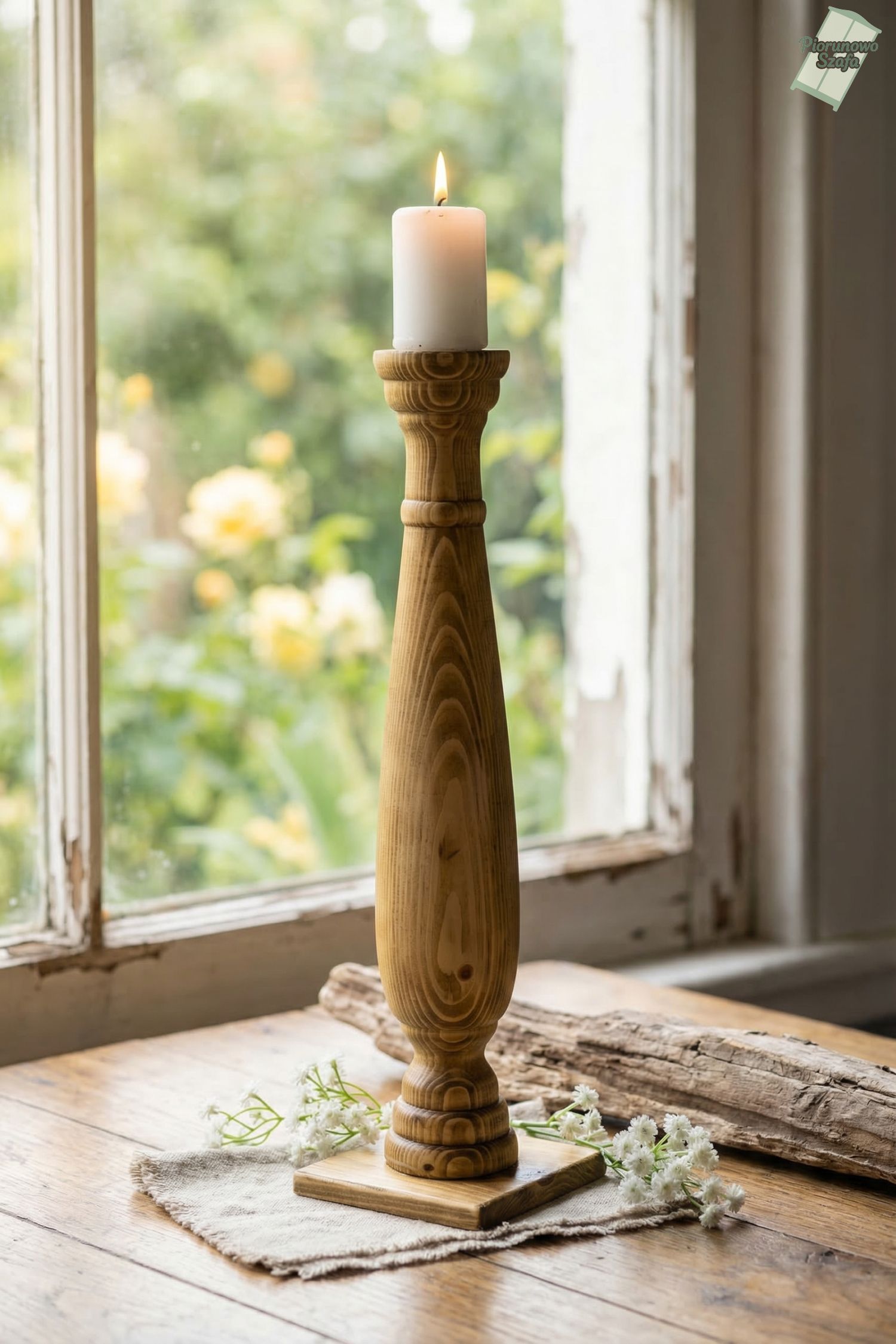 Świecznik drewniany brąz 40 cm