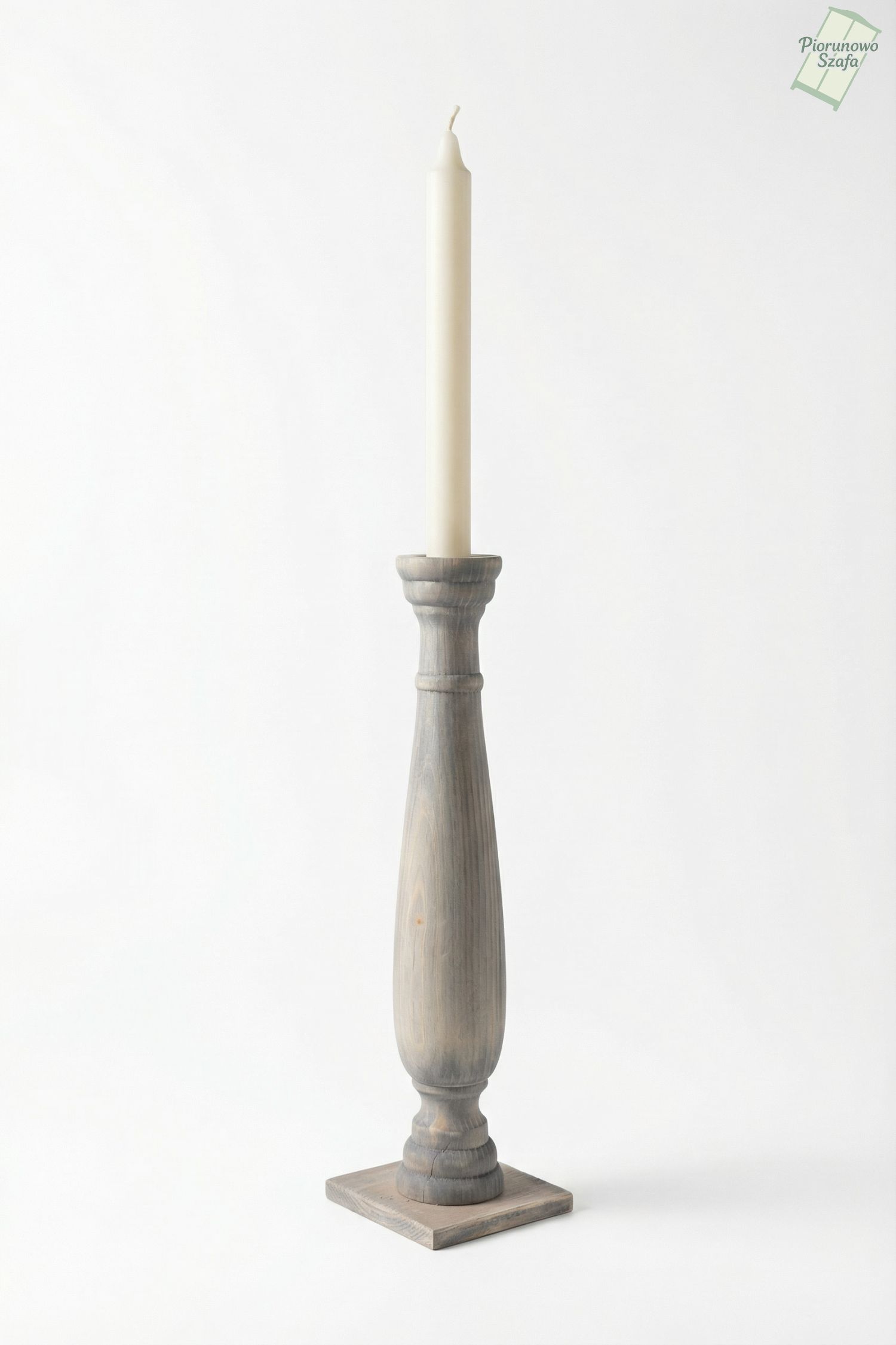 Świecznik drewniany szary 40 cm - wizualizacja