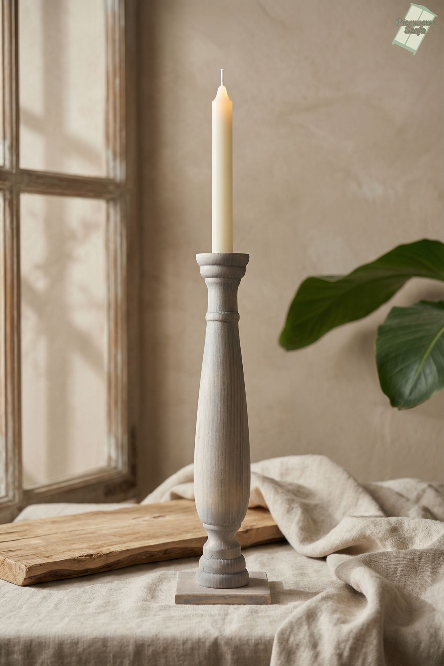 Świecznik drewniany szary 40 cm