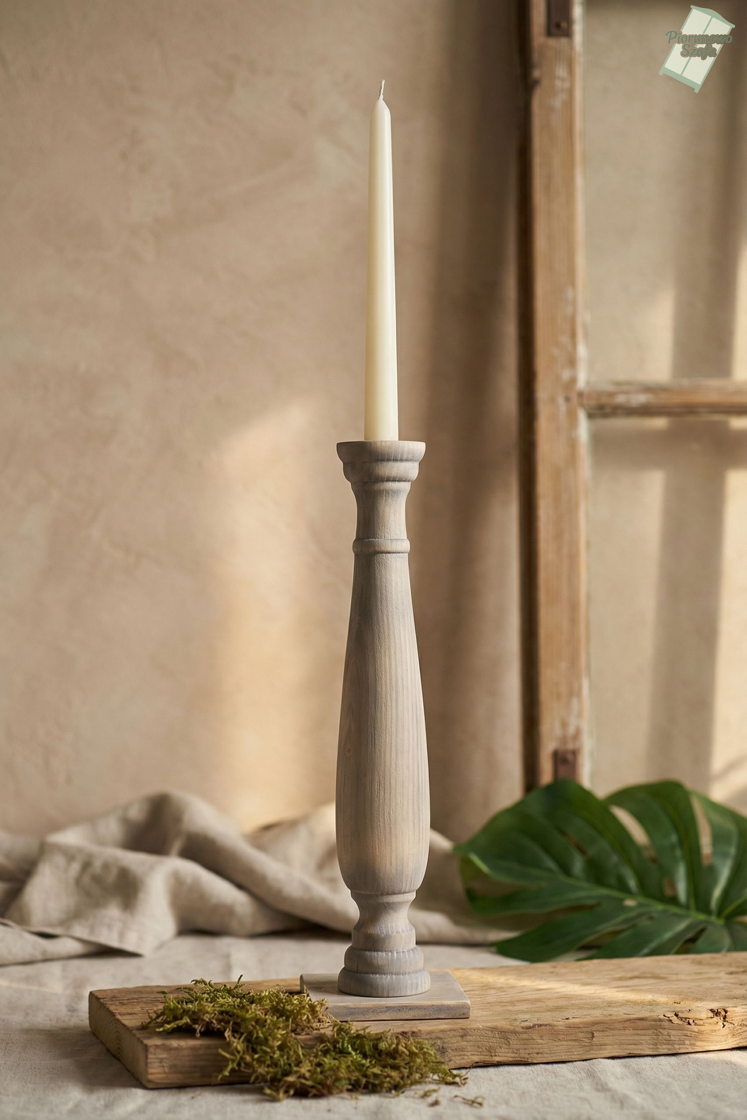 Świecznik drewniany szary 40 cm