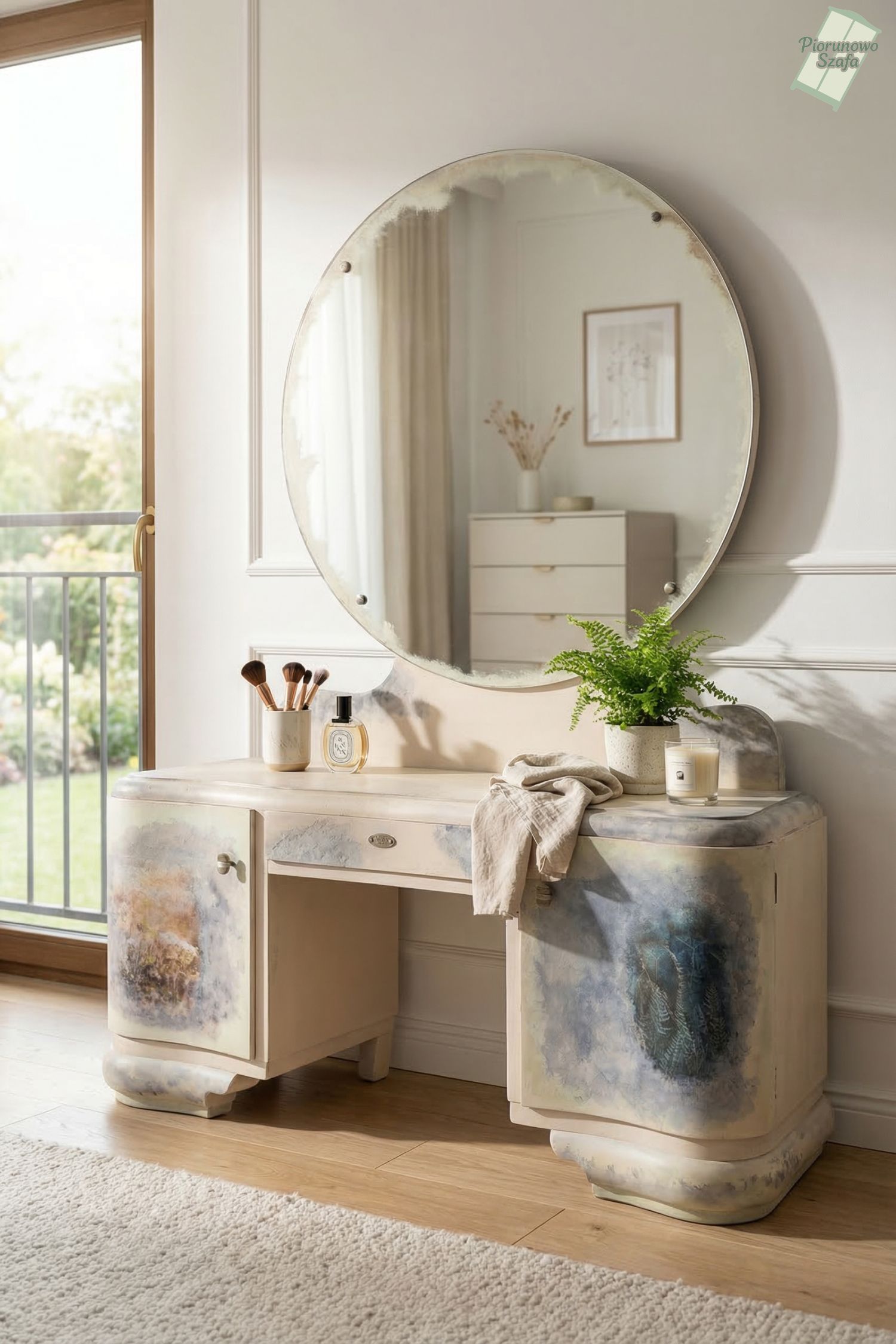 Unikalna toaletka vintage z dużym lustrem – oryginalny styl retro!