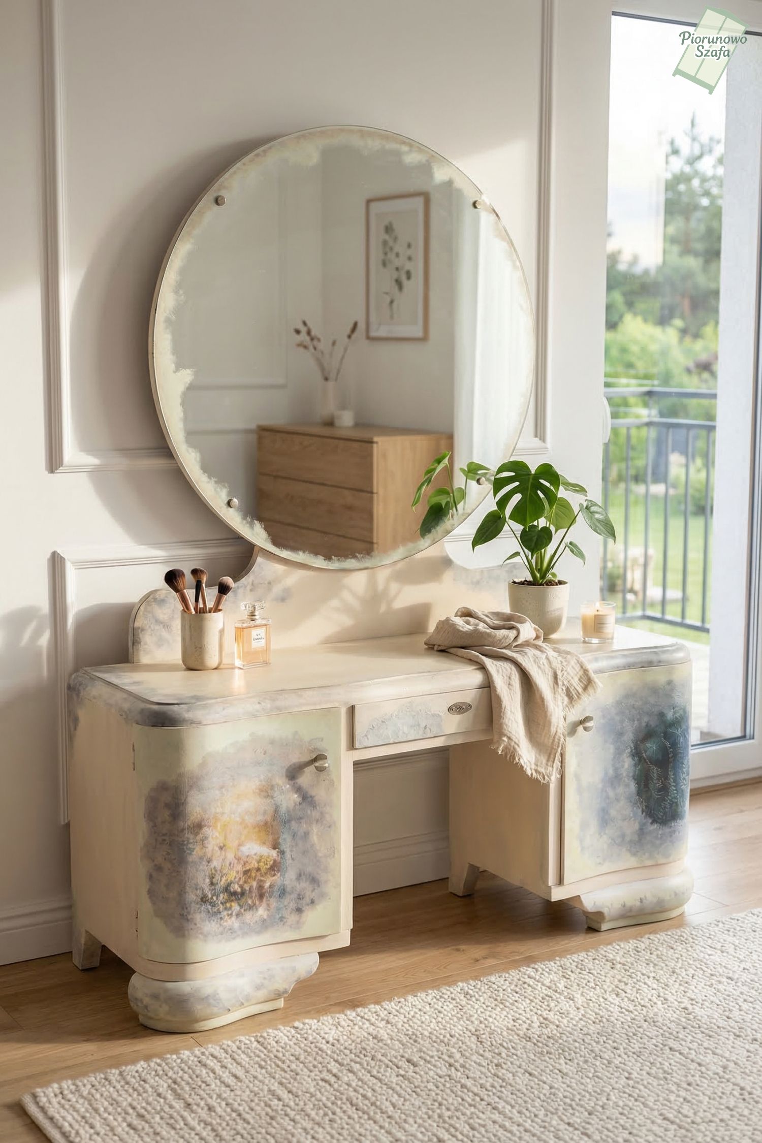 Unikalna toaletka vintage z dużym lustrem – oryginalny styl retro!