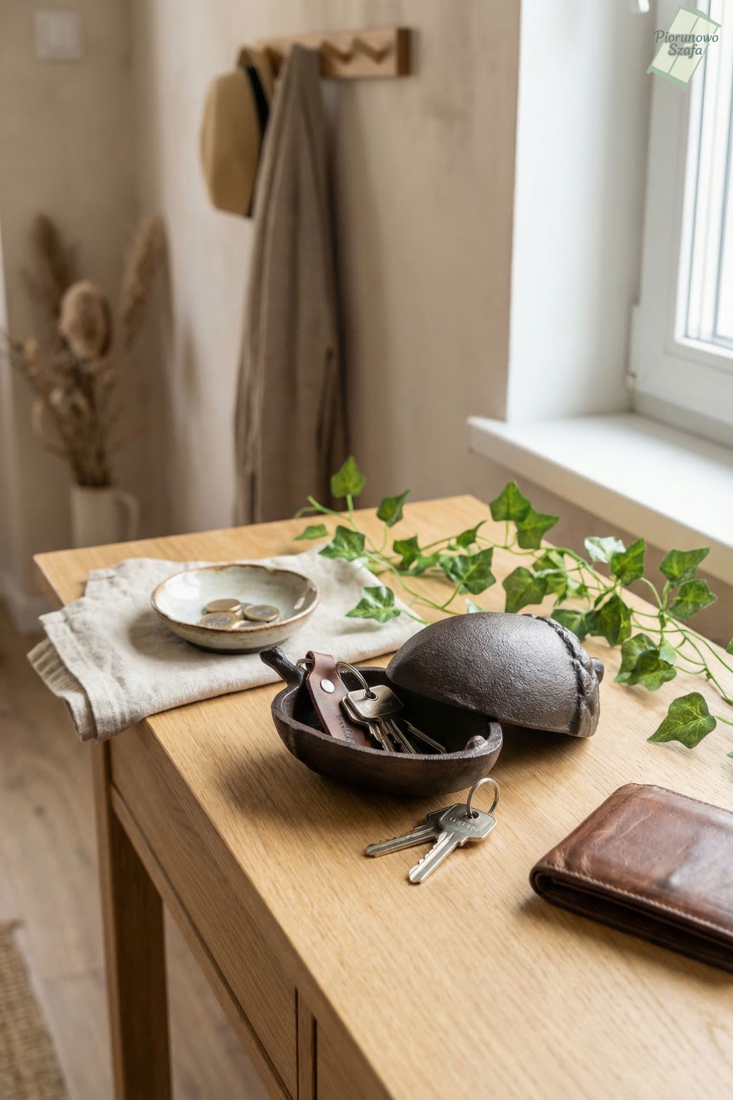 Żeliwny schowek na klucze, kształt żołędzia