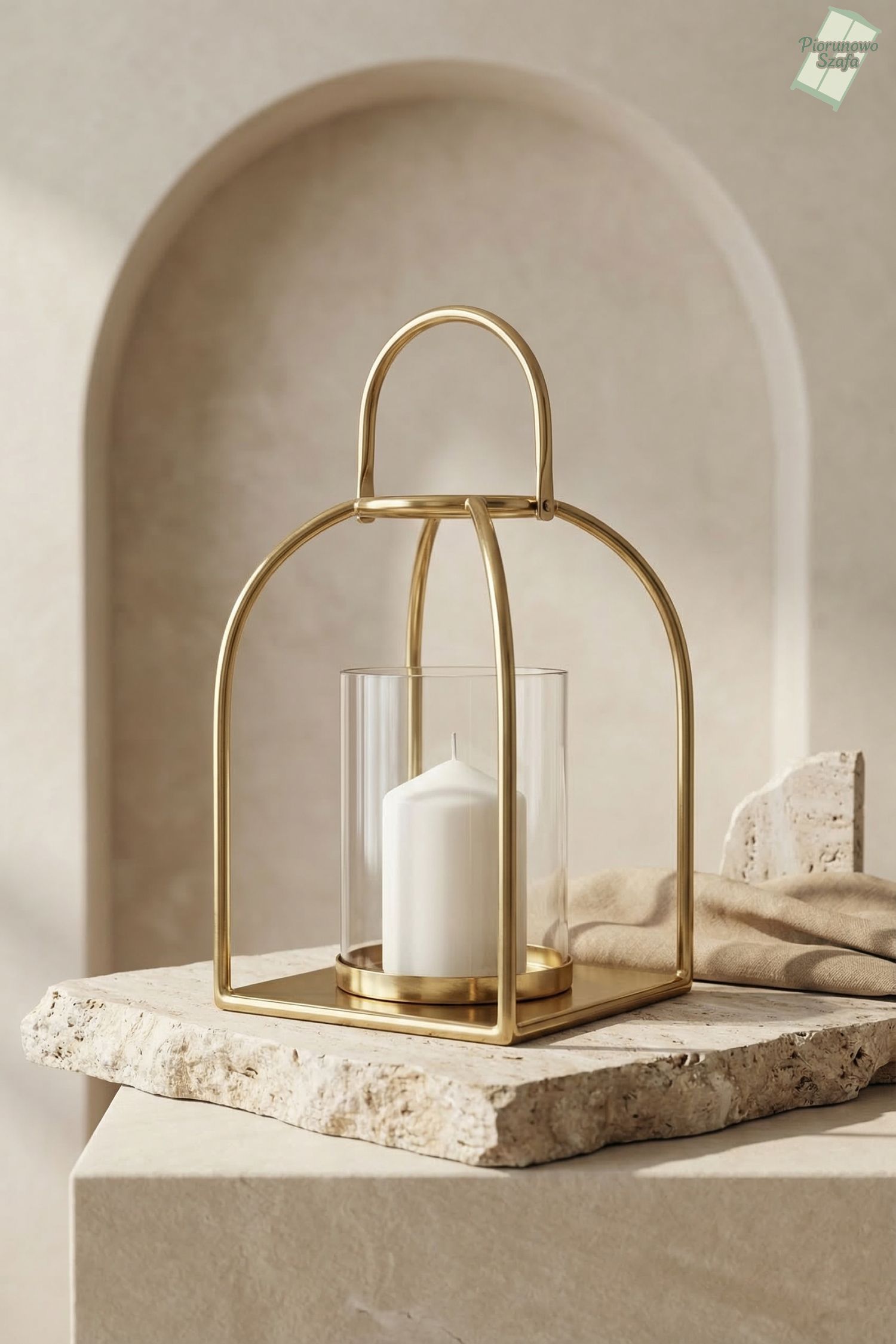 Złoty lampion metalowy z uchwytem glamour