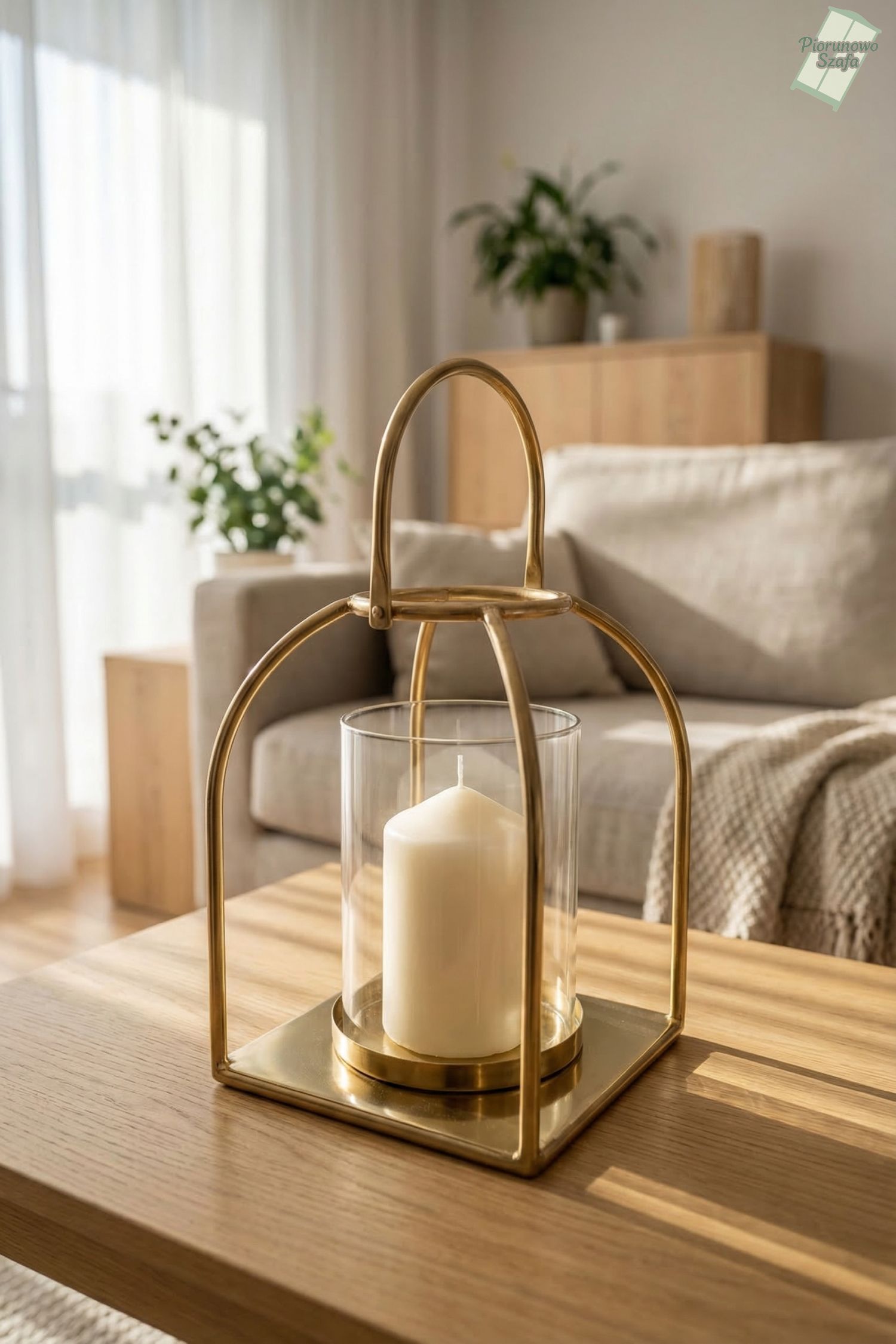 Złoty lampion metalowy z uchwytem glamour