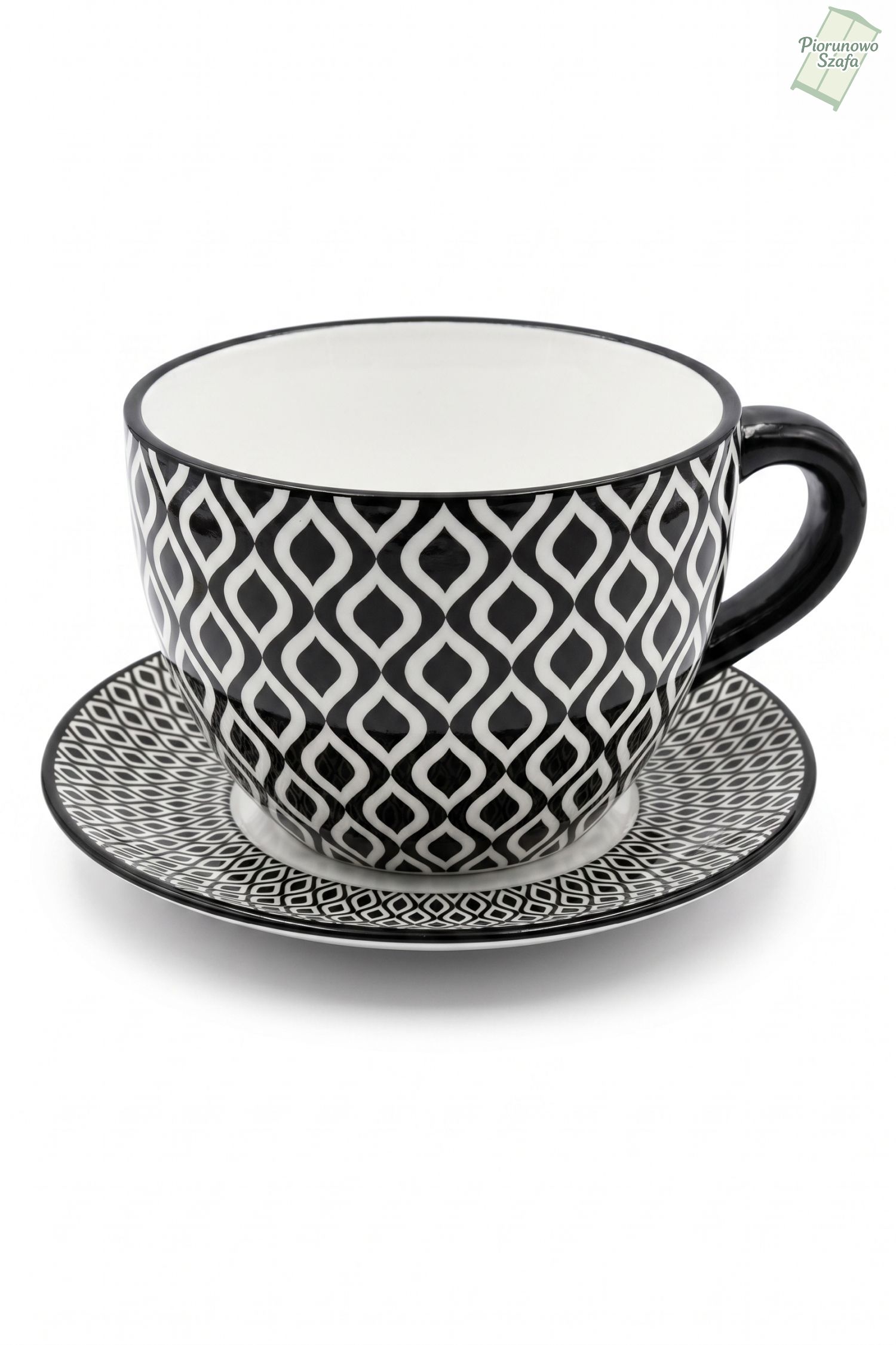 Donica, osłonka ceramiczna, w formie filiżanki czarno-białe maroko