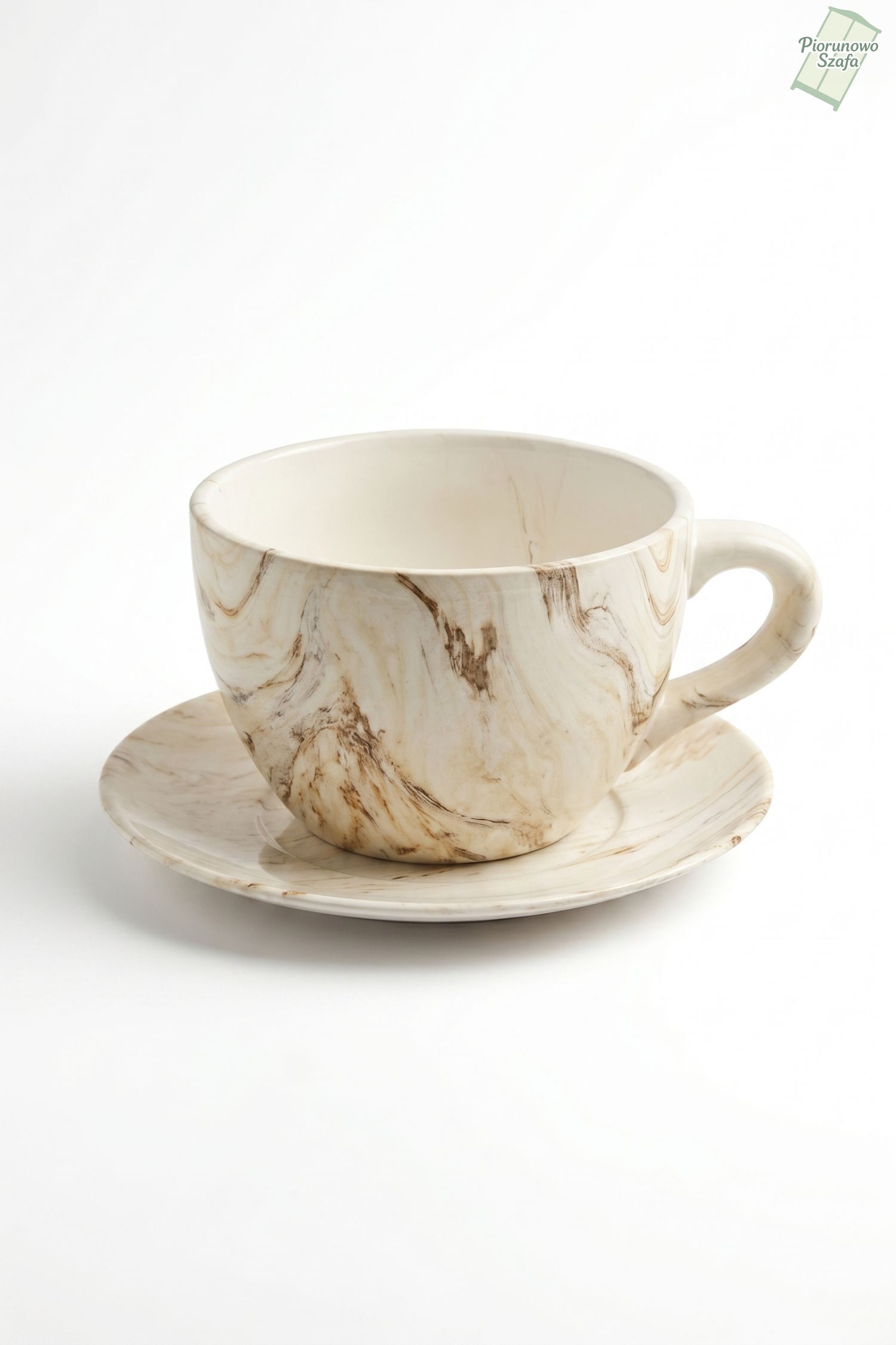 Donica, osłonka ceramiczna, w formie filiżanki marmurkowa