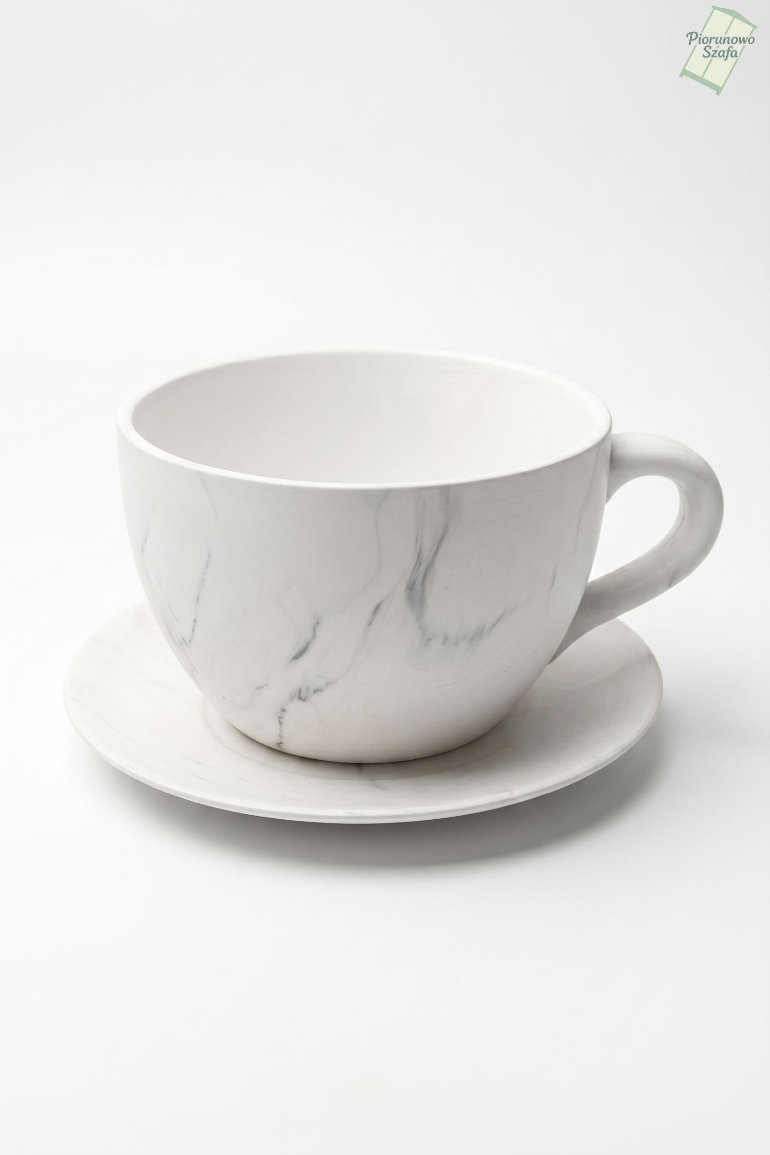 Donica, osłonka ceramiczna, w formie filiżanki szary marmurek